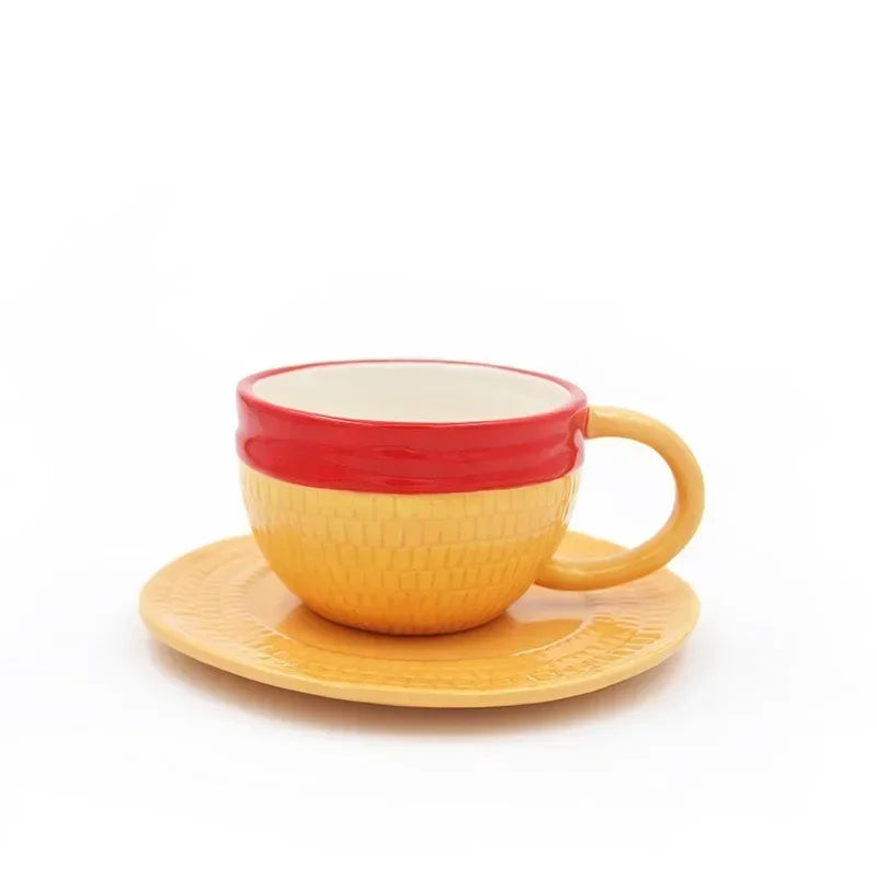 Cartoon Coffee Cup and Saucer Creative Hat Shaped Water Cups Cosplay Anime Chopper Ace Sabo Ceramic Mug Dessert Plate Gifts
