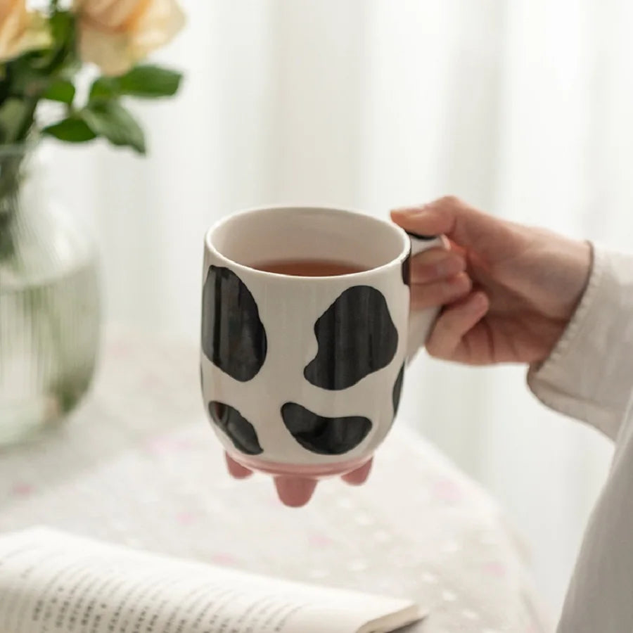 1pc 500ml/17oz Funny Cow Print Coffee Mug, Ceramic Coffee Cup, Water Cup, Summer Winter Drinkware, Perfect Gift