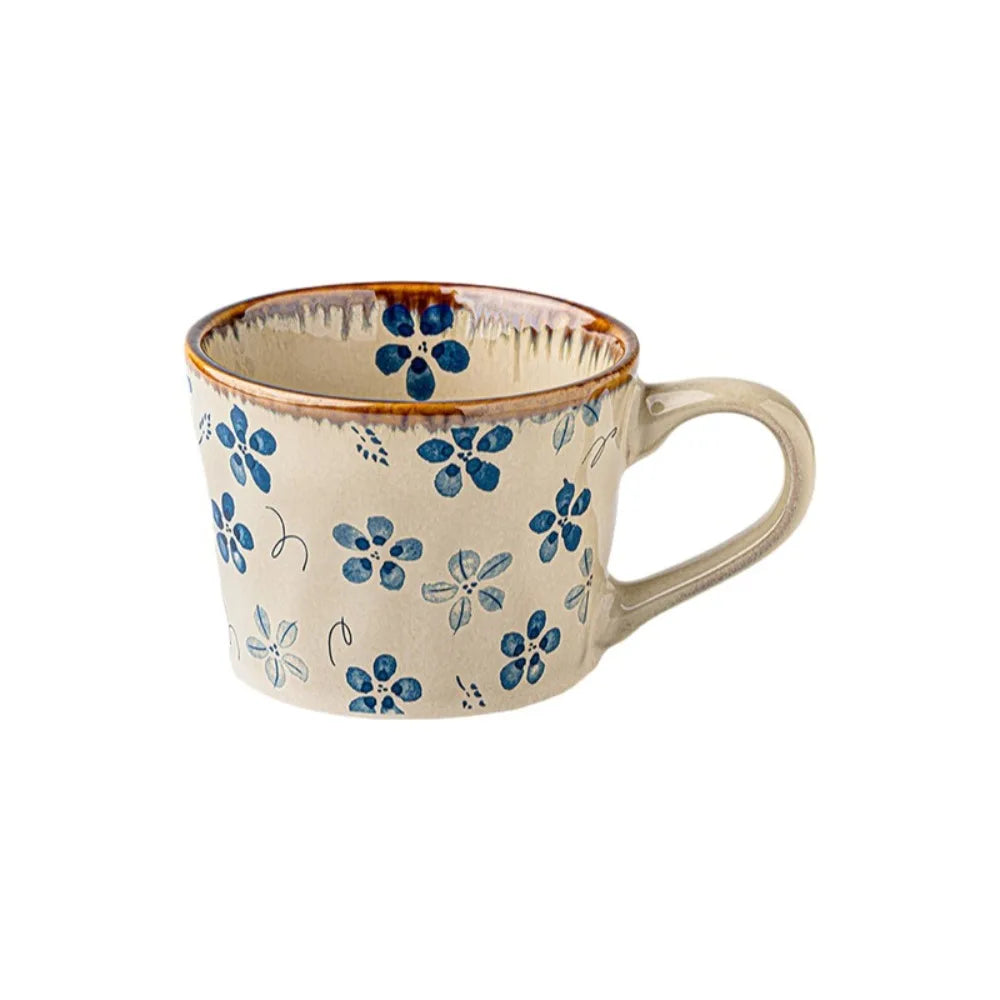 Microwave Safe Ceramic Coffee Cup Non-slip 385ml Exquisite Water Cup Heat-resistant Comfortable Grip Antique Style Mug Kitchen