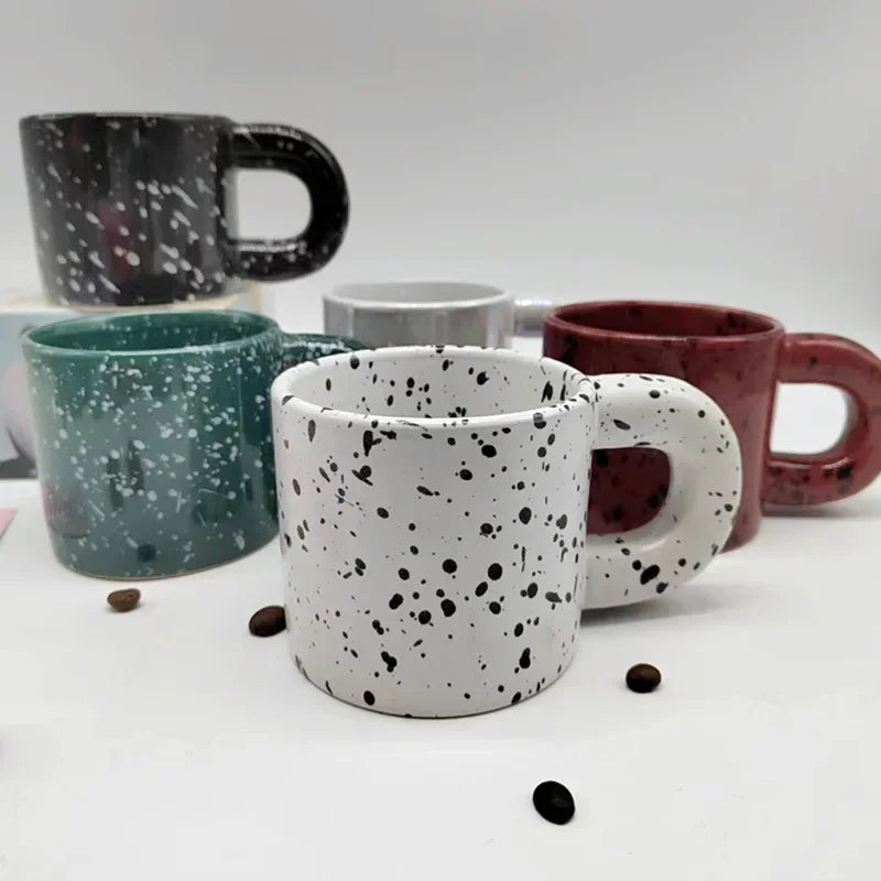 330ml Creative Nordic Ceramic Cup Home Breakfast Milk Oat Cups Splash Ink Wave Dot Mug Irregular Spotted Desig Thick Handle Mugs