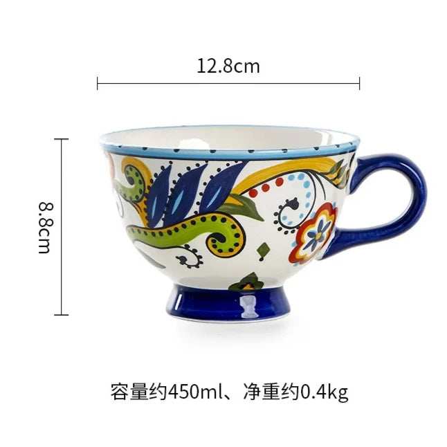 Ceramic Breakfast Mug European Pastoral Style Bone China Coffee Mug Creative High Foot Flower Teacup Home Drinkware Water Cup