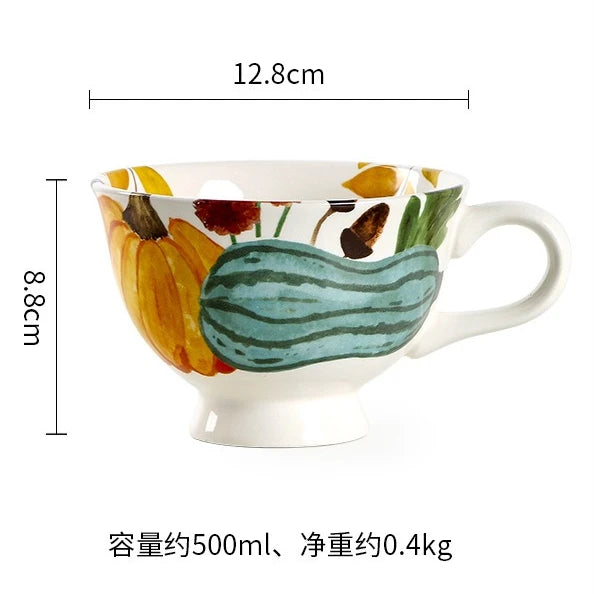 Ceramic Breakfast Mug European Pastoral Style Bone China Coffee Mug Creative High Foot Flower Teacup Home Drinkware Water Cup