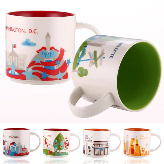 Ceramic Coffee Mug, American and Europe, New York, Los Angeles, Milk Cup, Beautiful Gifts, Party Return Gifts, 400ml