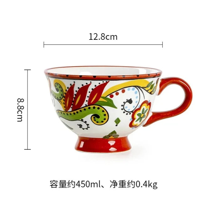 Ceramic Breakfast Mug European Pastoral Style Bone China Coffee Mug Creative High Foot Flower Teacup Home Drinkware Water Cup