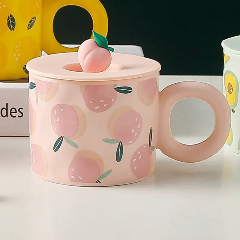 Fruit Mug With Lid Large Capacity Drinking Cup Ceramic Coffee Cups Free Shipping Original Breakfast Cups Unusual Tea Cup Mugs Go
