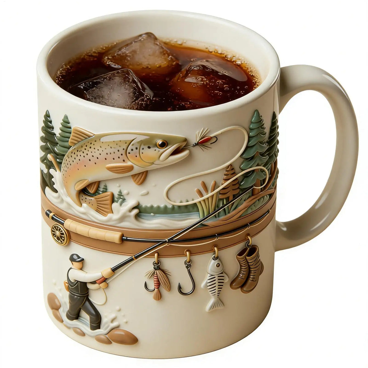 Fishing Mug 350ml Ceramic Funny Novelty Drinkware Fisherman Coffee Mug for Cold Weather Outdoor Fishing Camping Hiking Picnic