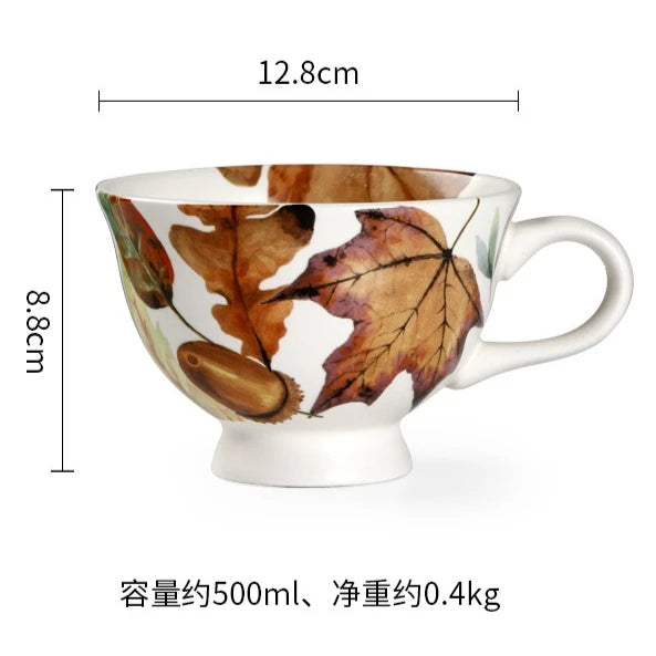 Ceramic Breakfast Mug European Pastoral Style Bone China Coffee Mug Creative High Foot Flower Teacup Home Drinkware Water Cup