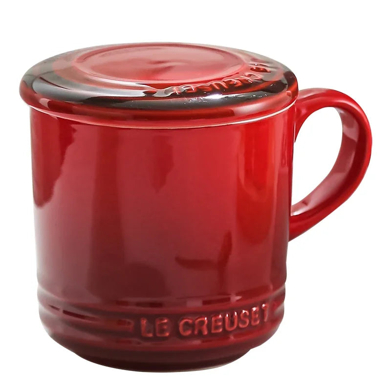 Cool Color LE CREUSET Ceramic Mug with Lid 300ml Milk Coffee Cup for Home Breakfast French Style Pure Color Office Use