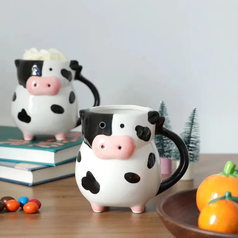 Cartoon Cow Ceramic Mug for Home Baking Dessert Cute Coffee Cup Creative Milk Mugs Breakfast Cup Juice Cup Kids Christmas Gift
