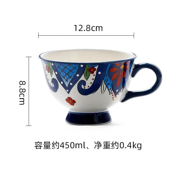 Ceramic Breakfast Mug European Pastoral Style Bone China Coffee Mug Creative High Foot Flower Teacup Home Drinkware Water Cup