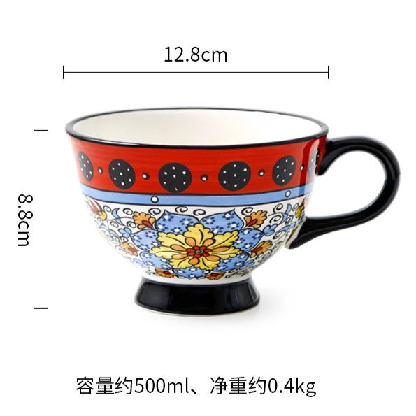 Ceramic Breakfast Mug European Pastoral Style Bone China Coffee Mug Creative High Foot Flower Teacup Home Drinkware Water Cup