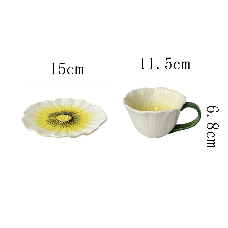 Creative Ceramic Coffee Mug Saucer Three-dimensional Flower Decoration Cup Delicate Latte Coffee Cup Home Breakfast Oatmeal Mug