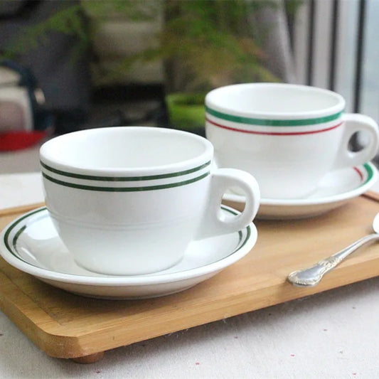 Nordic Coffee Cups Saucers Set Afternoon Tea Cups Cake Dessert Dish Retro Minimalist Lines Ceramic Mug Biscuit Small Plate