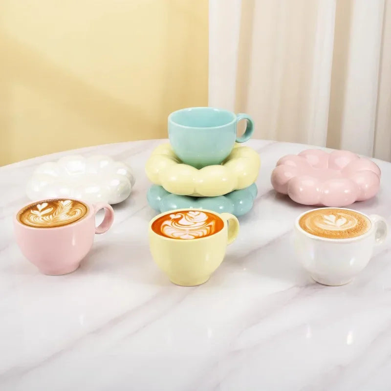 Ceramic Cloud Coffee Mug Sets Creative Flowers Saucer Mug Exquisite Office Afternoon Tea Cups Kitchen Drinkware Home Accessories