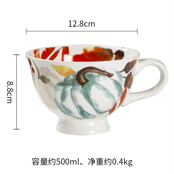 Ceramic Breakfast Mug European Pastoral Style Bone China Coffee Mug Creative High Foot Flower Teacup Home Drinkware Water Cup