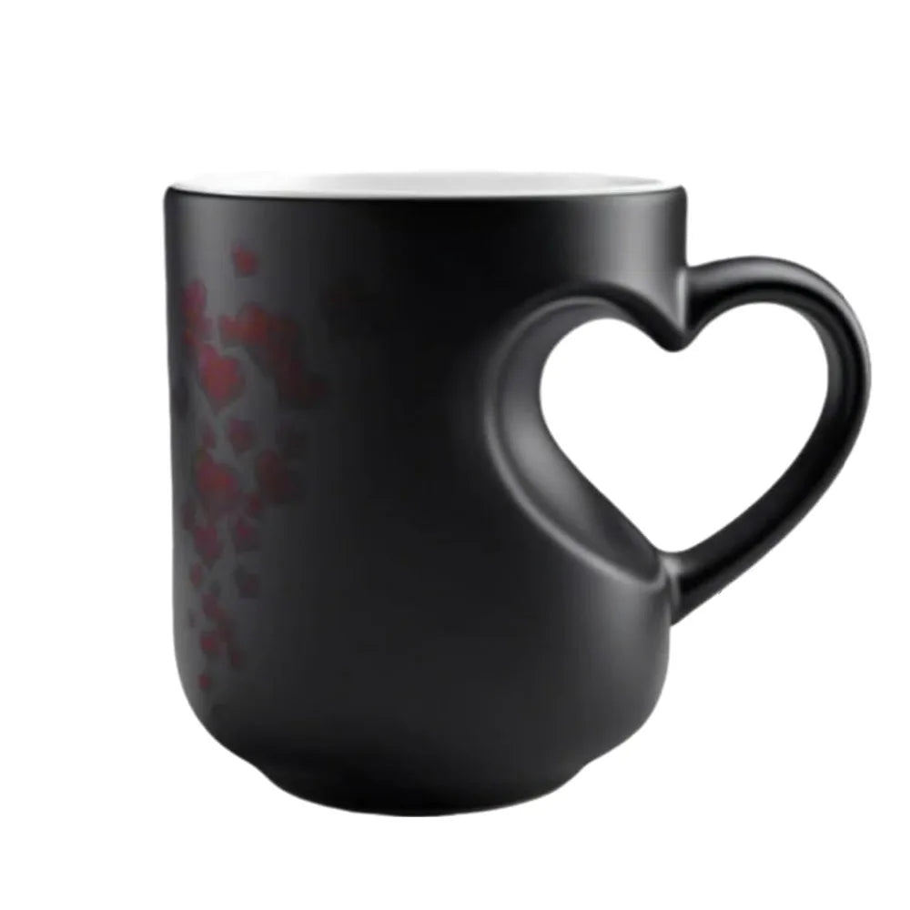 Ceramic Material Heart-Shaped Mug Heart Handle Design Fun Reveal Pattern Magic Ceramic Cup Surprise Design Heat Sensitive