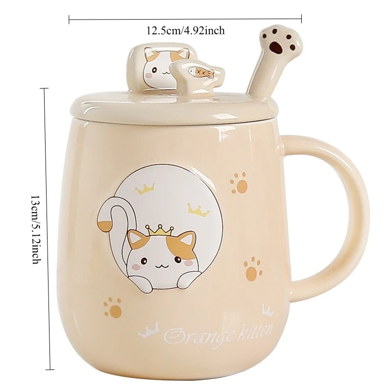 Cat-Themed Ceramic Mug with Lid and Spoon Cartoon Style Perfect for Office or Home Use Coffee Cup Mugs Mug Glass Mug Cup Mugs
