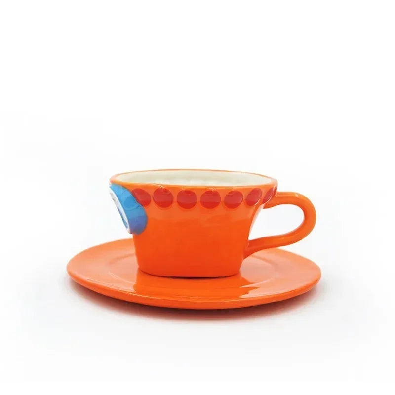 Cartoon Coffee Cup and Saucer Creative Hat Shaped Water Cups Cosplay Anime Chopper Ace Sabo Ceramic Mug Dessert Plate Gifts