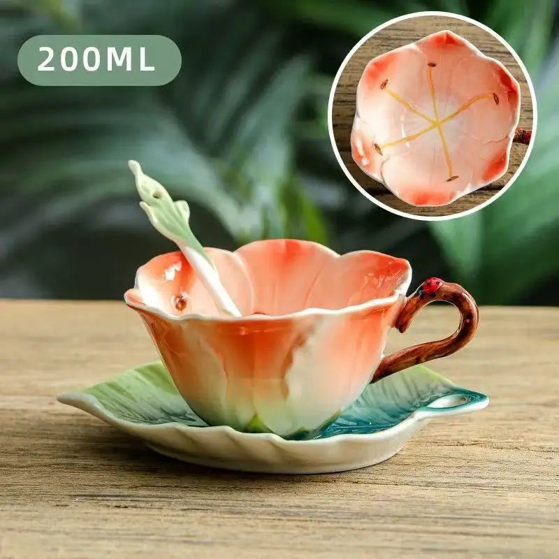 Creative Ceramic Coffee Mug Saucer Three-dimensional Flower Decoration Cup Delicate Latte Coffee Cup Home Breakfast Oatmeal Mug