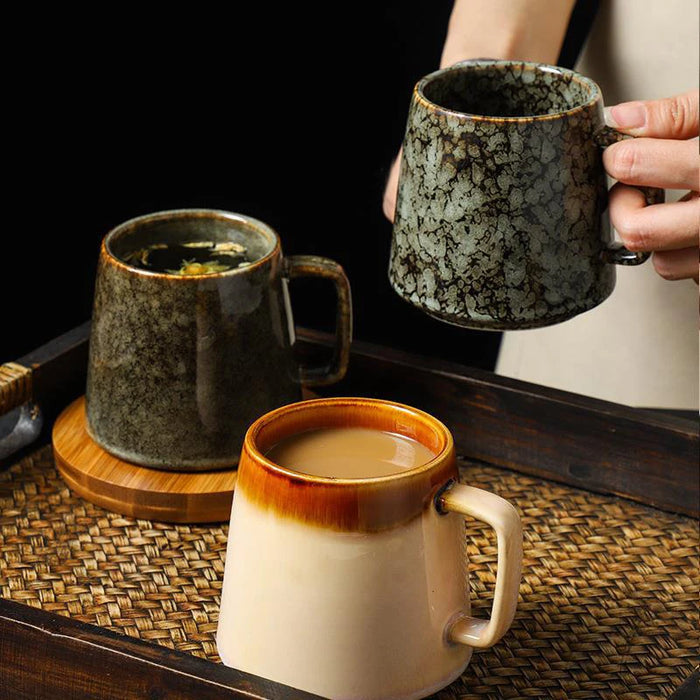 Japanese Vintage Ceramic Mug, High-Capacity Cup, Couple Drinking Home Office Handle, Coffee Tea Cups, Underglaze Color, 350ml