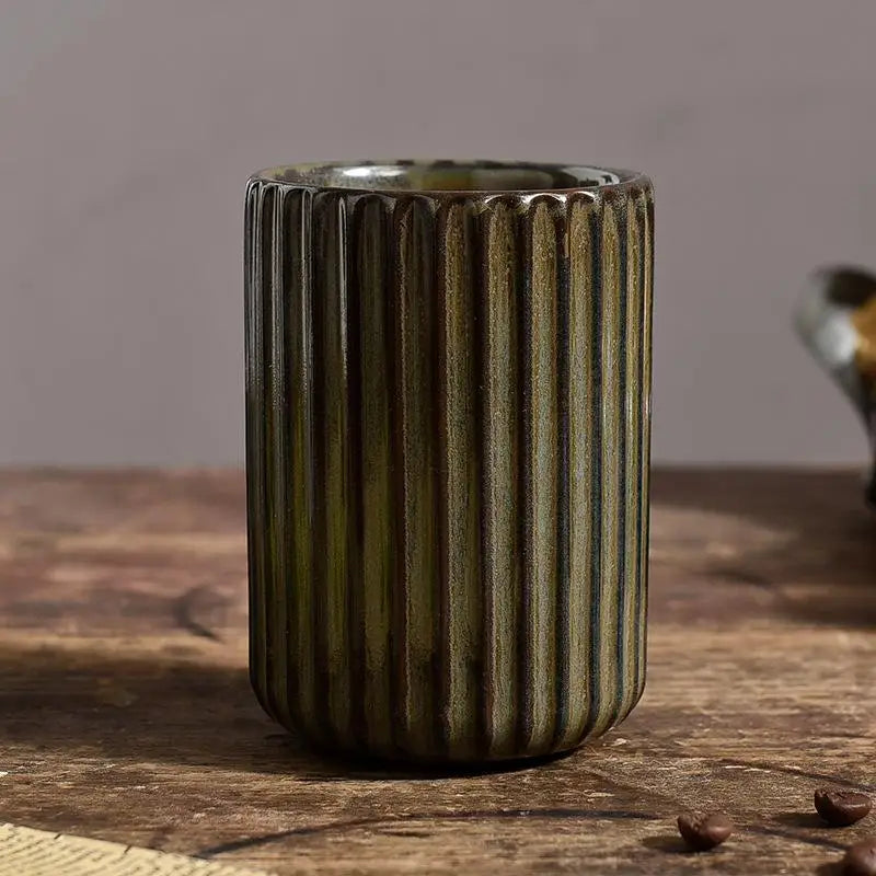 Vertical Striped Ceramic Coffee Mug, Exquisite Teacup, 300ml, Sake, Sushi, Family Restaurant Dinnerware, Wholesale Cups