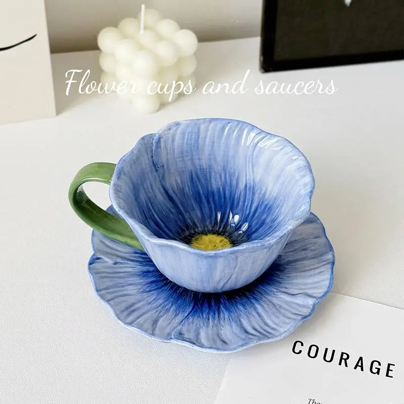 Creative Ceramic Coffee Mug Saucer Three-dimensional Flower Decoration Cup Delicate Latte Coffee Cup Home Breakfast Oatmeal Mug