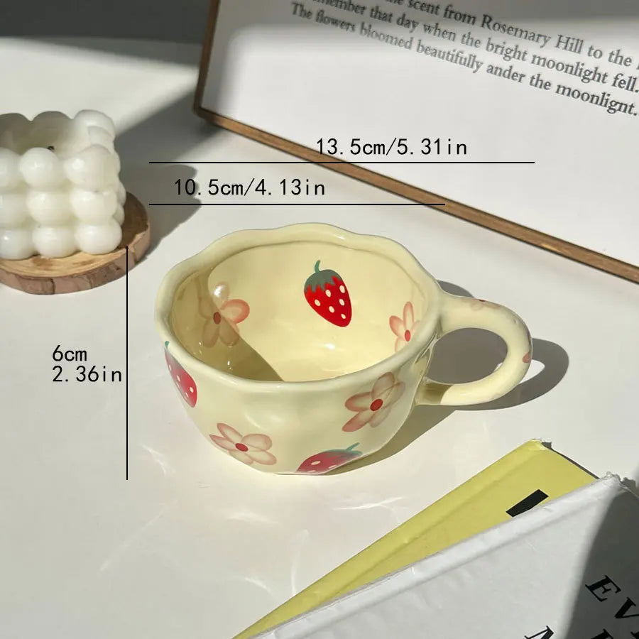 Ceramic Coffee Cup, Hand-made Irregular Flower Milk Tea Cup, Simple Office Mug, Home Breakfast Milk Cup, Kitchen Supplies