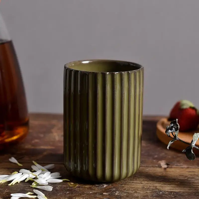 Vertical Striped Ceramic Coffee Mug, Exquisite Teacup, 300ml, Sake, Sushi, Family Restaurant Dinnerware, Wholesale Cups