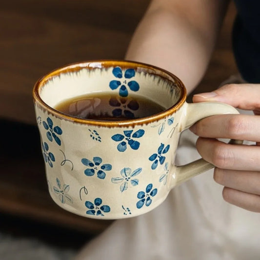 Microwave Safe Ceramic Coffee Cup 385ml Non-slip Exquisite Water Cup Heat-resistant Comfortable Grip Antique Style Mug
