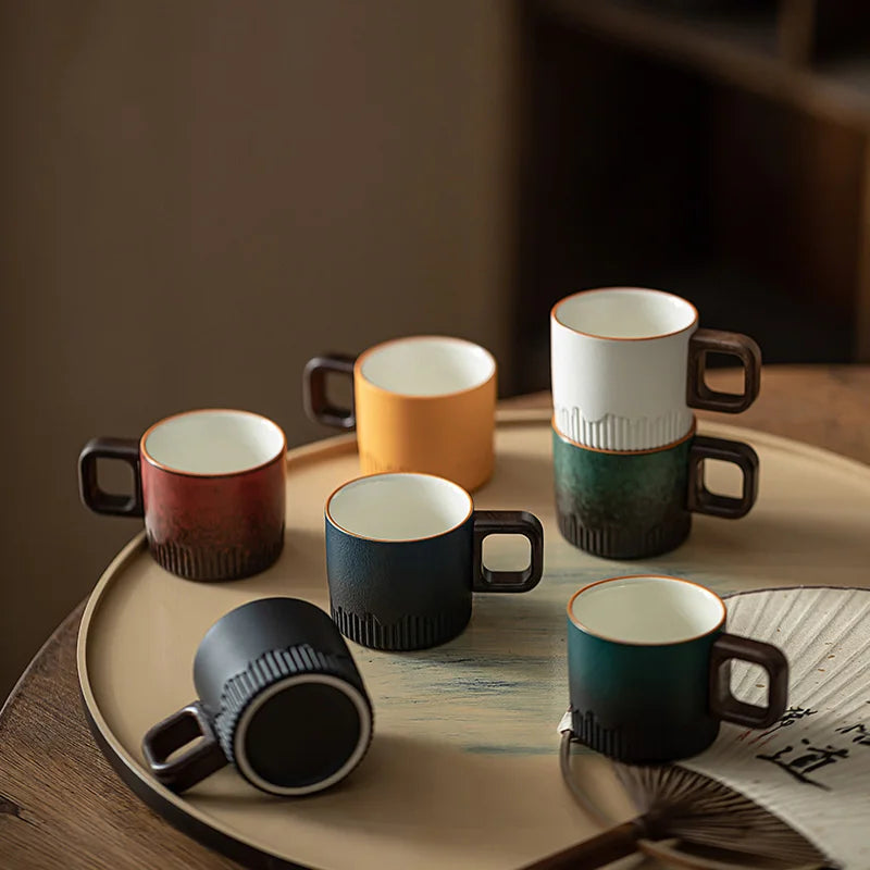 60ml Gradient ceramic tea cup with handle, heat-resistant coffee cup, household hand drawn mini minimalist mug