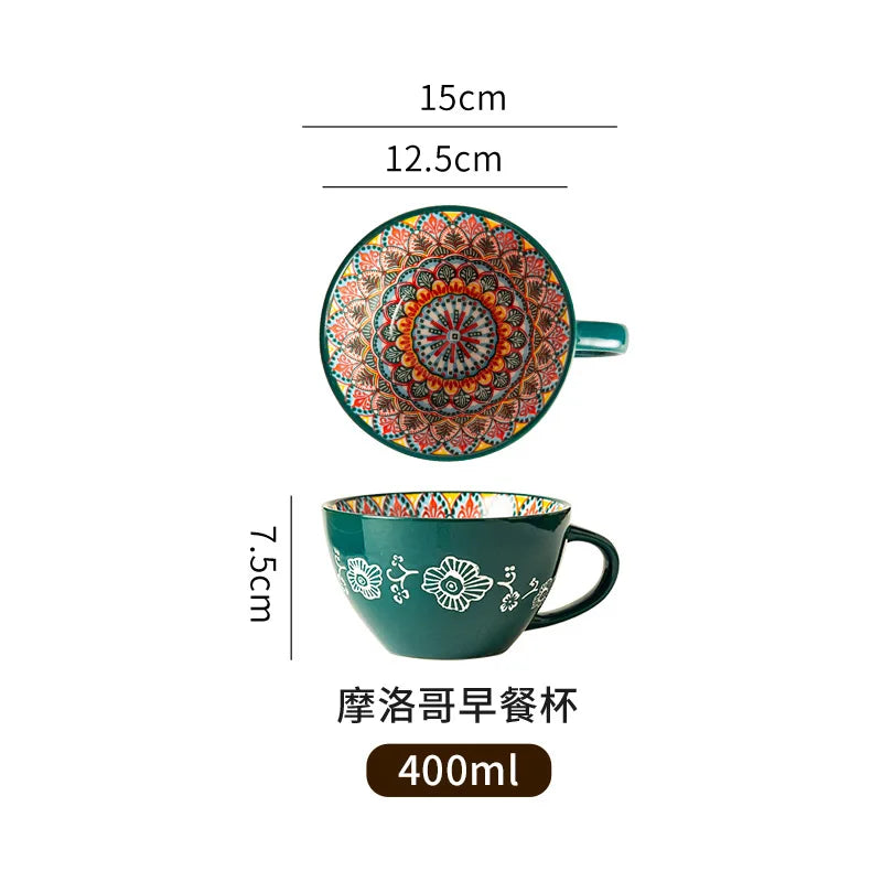 Retro Ceramic Breakfast Cup Mug High Appearance Level Large Capacity Milk And Oatmeal Cup Microwave Heating Coffee Cup