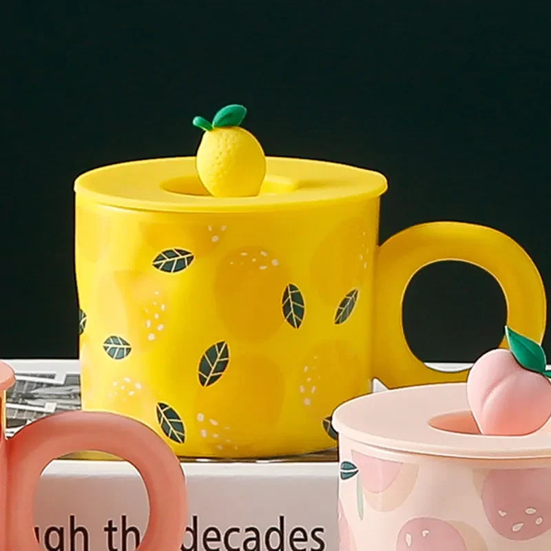 Fruit Mug With Lid Large Capacity Drinking Cup Ceramic Coffee Cups Free Shipping Original Breakfast Cups Unusual Tea Cup Mugs Go