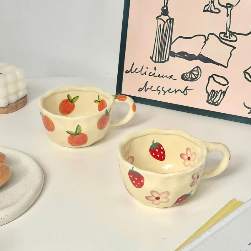 Ceramic Coffee Cup, Hand-made Irregular Flower Milk Tea Cup, Simple Office Mug, Home Breakfast Milk Cup, Kitchen Supplies