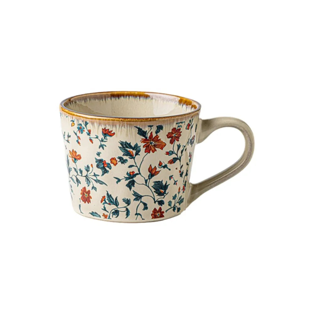Microwave Safe Ceramic Coffee Cup Non-slip 385ml Exquisite Water Cup Heat-resistant Comfortable Grip Antique Style Mug Kitchen