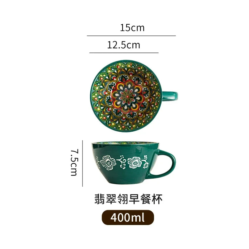 Retro Ceramic Breakfast Cup Mug High Appearance Level Large Capacity Milk And Oatmeal Cup Microwave Heating Coffee Cup