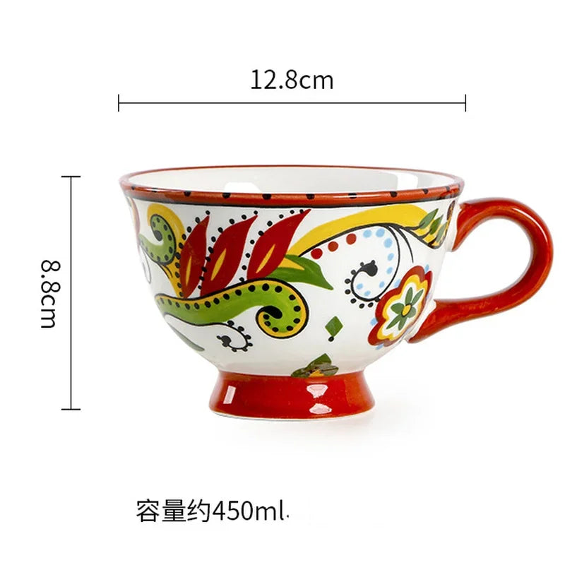 Ceramic Breakfast Mug European Pastoral Style Bone China Coffee Mug Creative High Foot Flower Teacup Home Drinkware Water Cup
