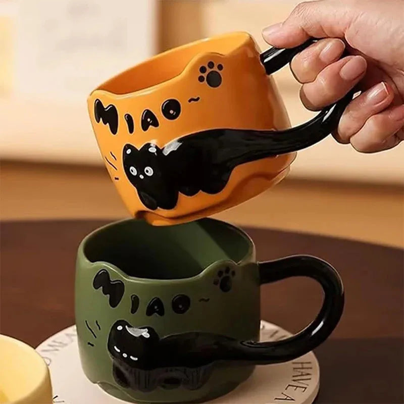 Stacking Cat Mug Coffee Tea Cup Cute Cartoon Design Stacking Creative Adorable Ceramic Fun Gift For Daily Household Use Mug