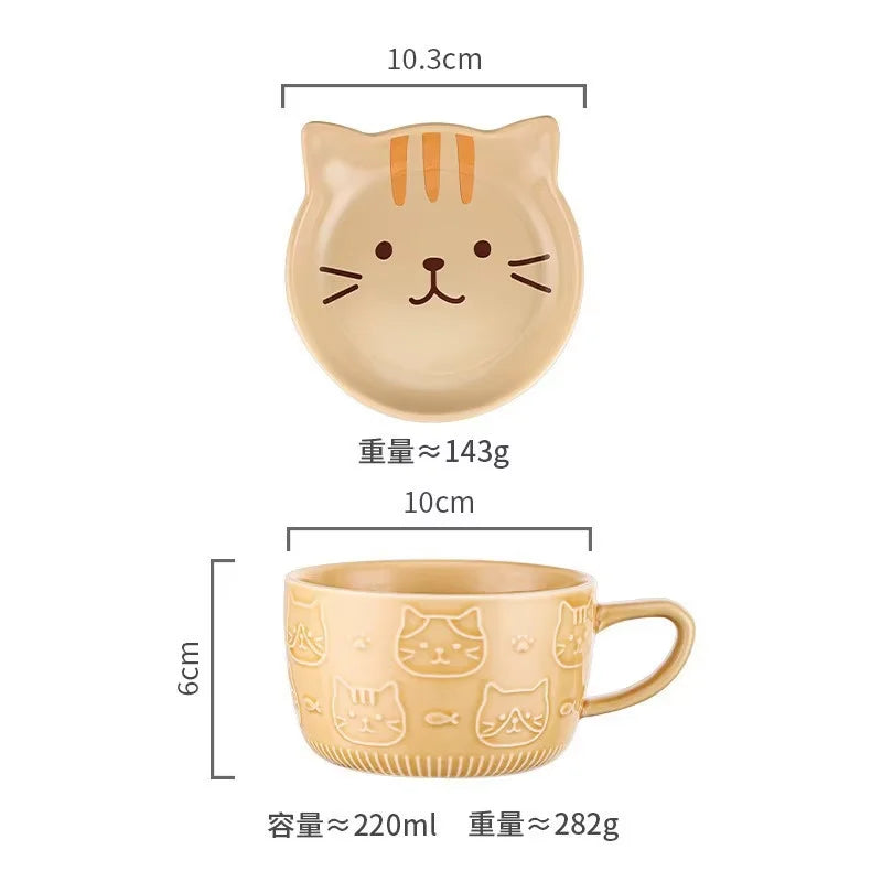 Cartoon Cat Ceramic Coffee Cups Mug Ceramics Japanese Cute Cat Milk Cup Kids Breakfast Oat Milk Mugs With Lid Creative Gift