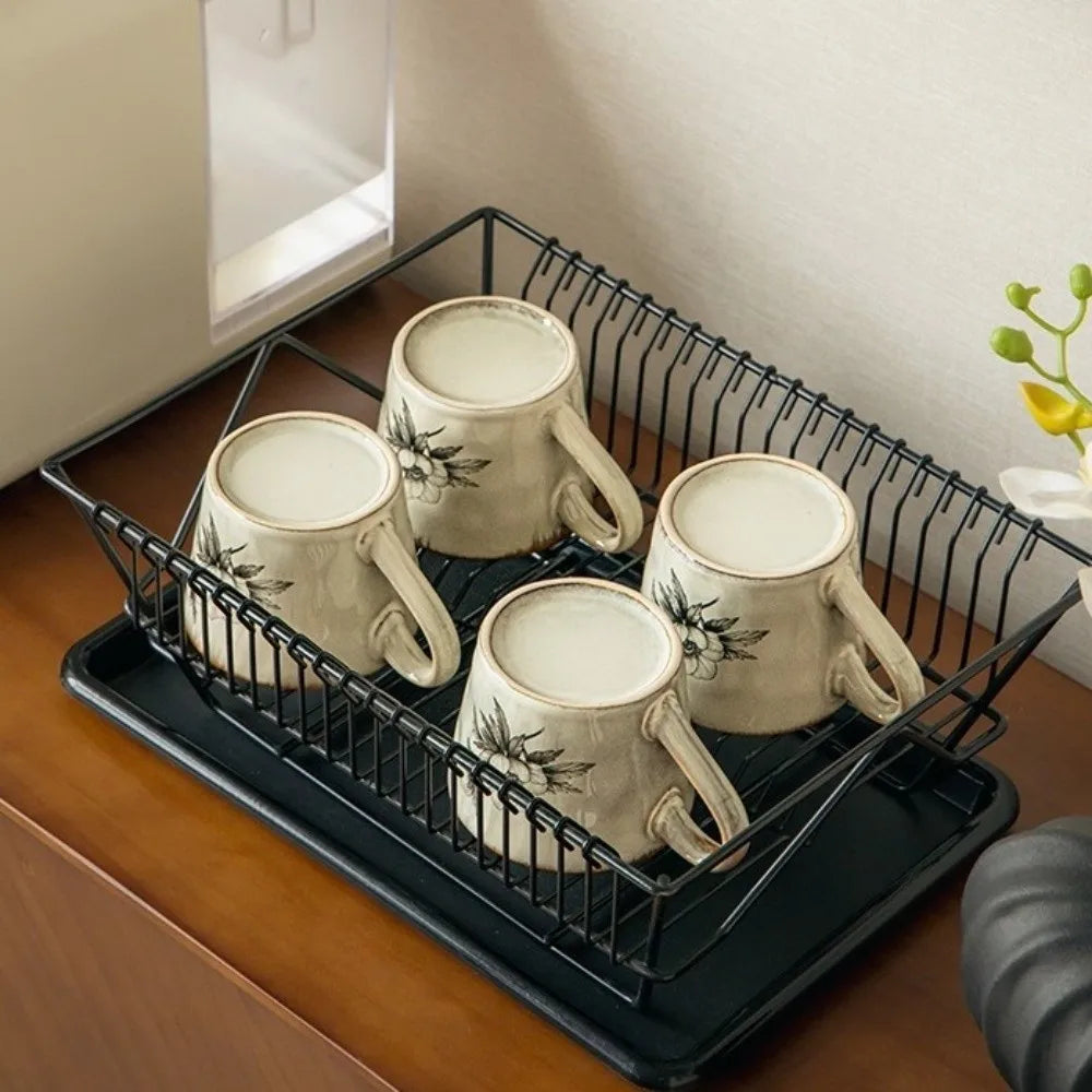 Microwave Safe Ceramic Coffee Cup 385ml Non-slip Antique Style Mug Heat-resistant Comfortable Grip Breakfast Cup Kitchen