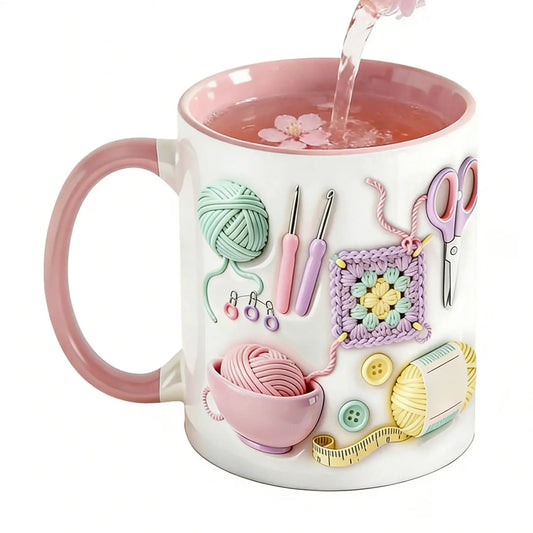 Funny Coffee Mug 330ml Crochet Ceramic Drinkware Novelty Drinking creativity Cups Crochet theme For Adults Yarn Lovers