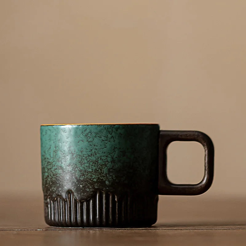 60ml Gradient ceramic tea cup with handle, heat-resistant coffee cup, household hand drawn mini minimalist mug