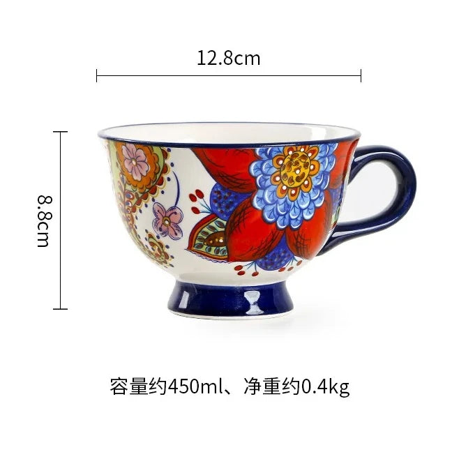 Ceramic Breakfast Mug European Pastoral Style Bone China Coffee Mug Creative High Foot Flower Teacup Home Drinkware Water Cup