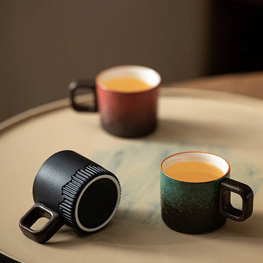 60ml Gradient ceramic tea cup with handle, heat-resistant coffee cup, household hand drawn mini minimalist mug