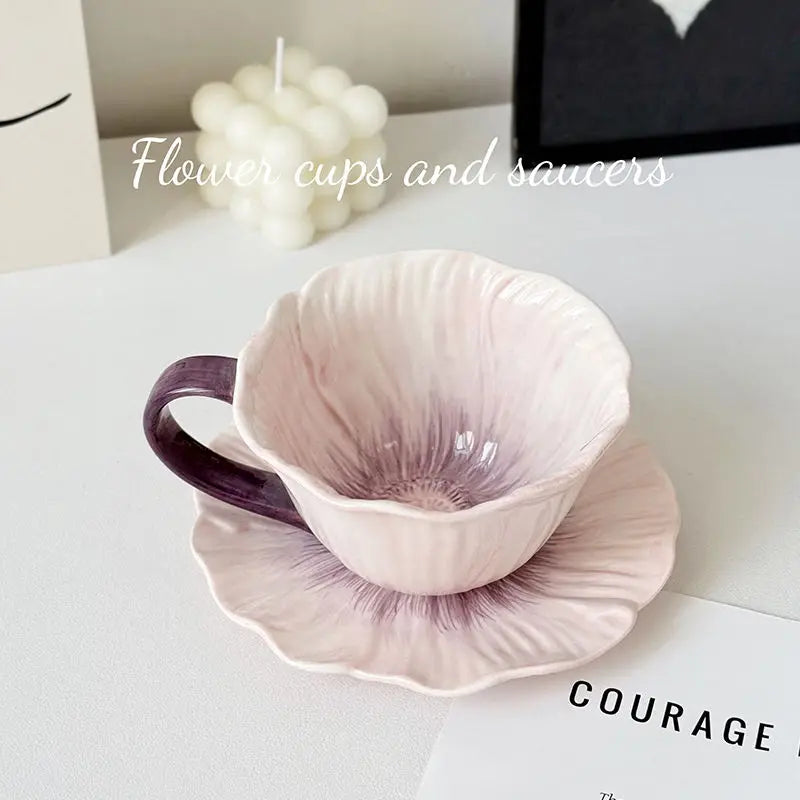 Creative Ceramic Coffee Mug Saucer Three-dimensional Flower Decoration Cup Delicate Latte Coffee Cup Home Breakfast Oatmeal Mug