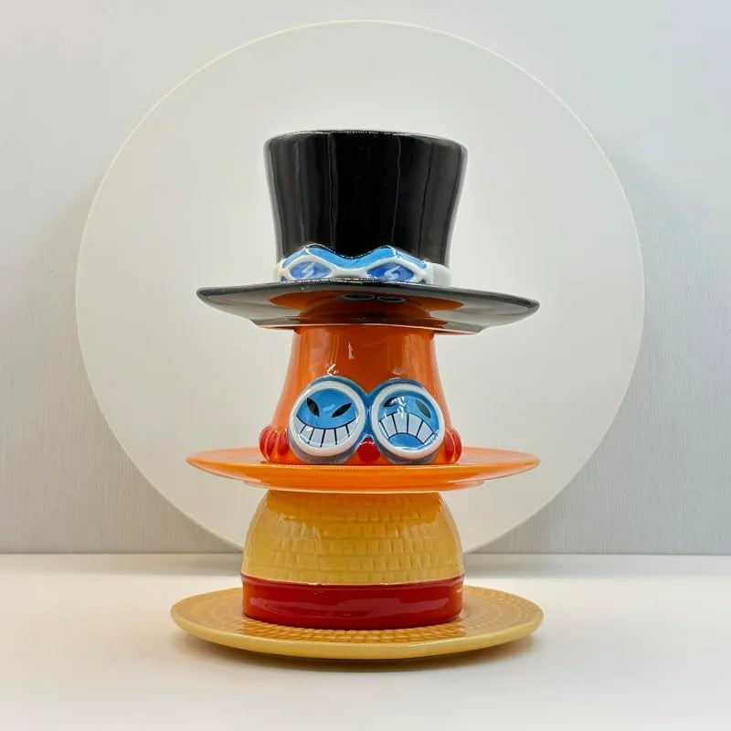 Cartoon Coffee Cup and Saucer Creative Hat Shaped Water Cups Cosplay Anime Chopper Ace Sabo Ceramic Mug Dessert Plate Gifts