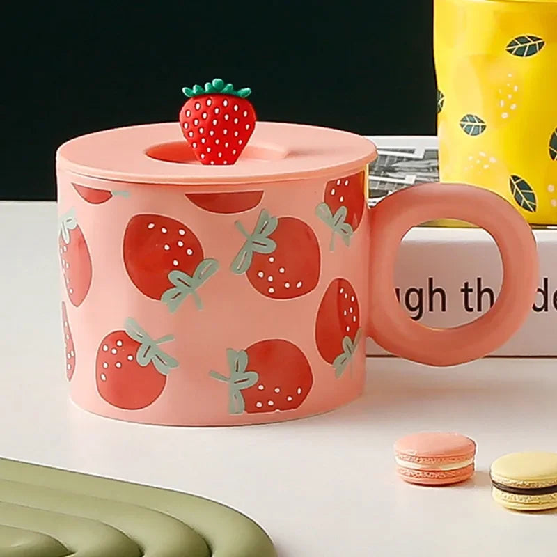 Fruit Mug With Lid Large Capacity Drinking Cup Ceramic Coffee Cups Free Shipping Original Breakfast Cups Unusual Tea Cup Mugs Go