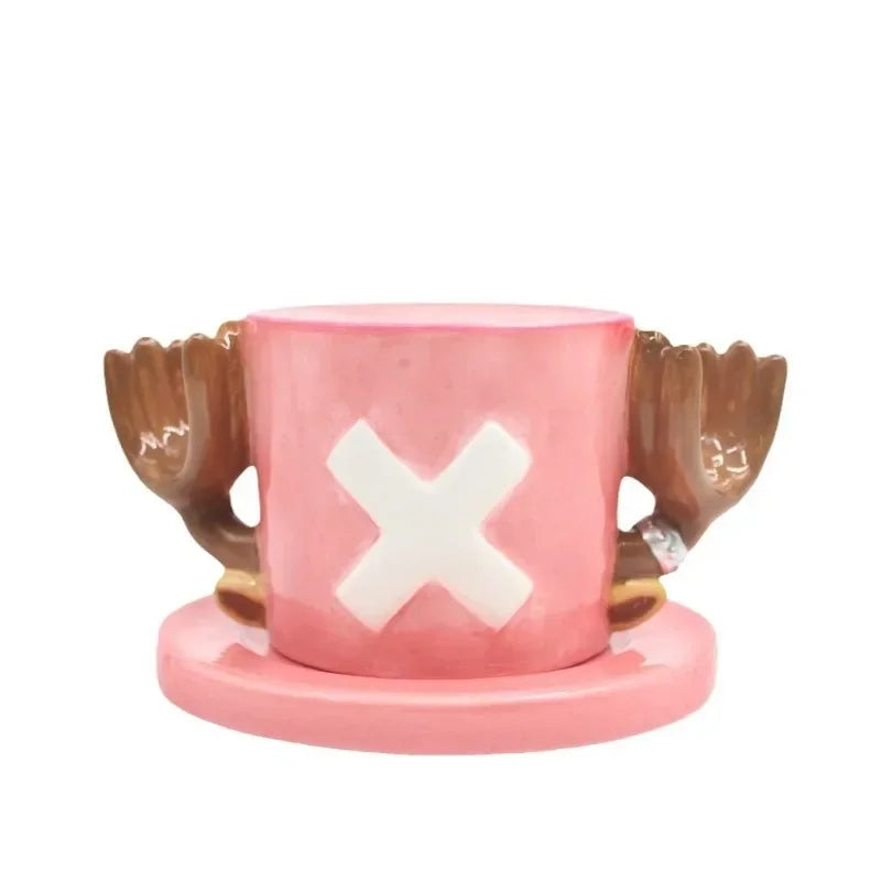 Cartoon Coffee Cup and Saucer Creative Hat Shaped Water Cups Cosplay Anime Chopper Ace Sabo Ceramic Mug Dessert Plate Gifts
