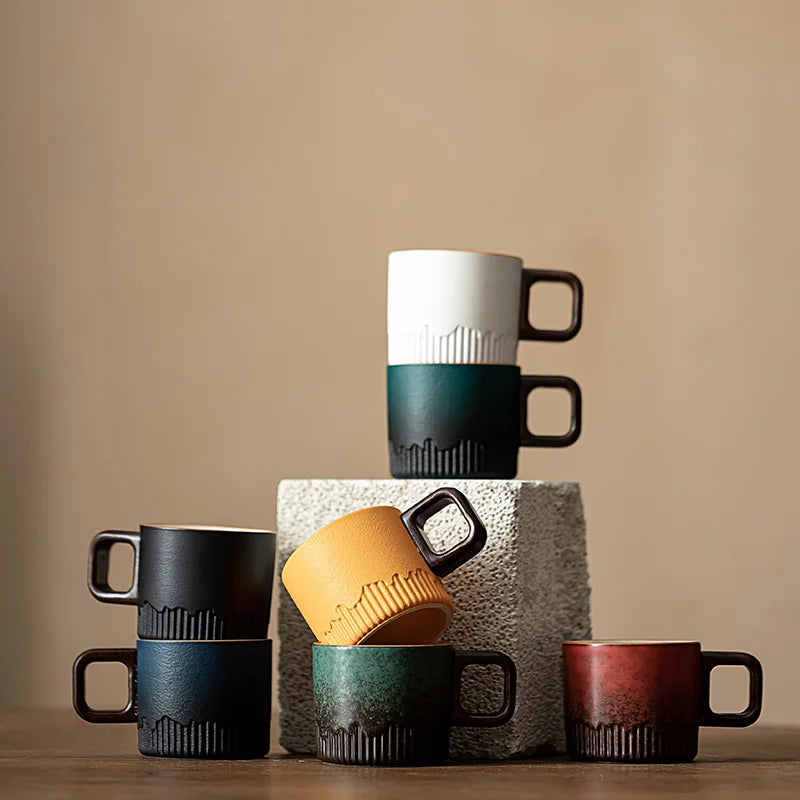 60ml Gradient ceramic tea cup with handle, heat-resistant coffee cup, household hand drawn mini minimalist mug