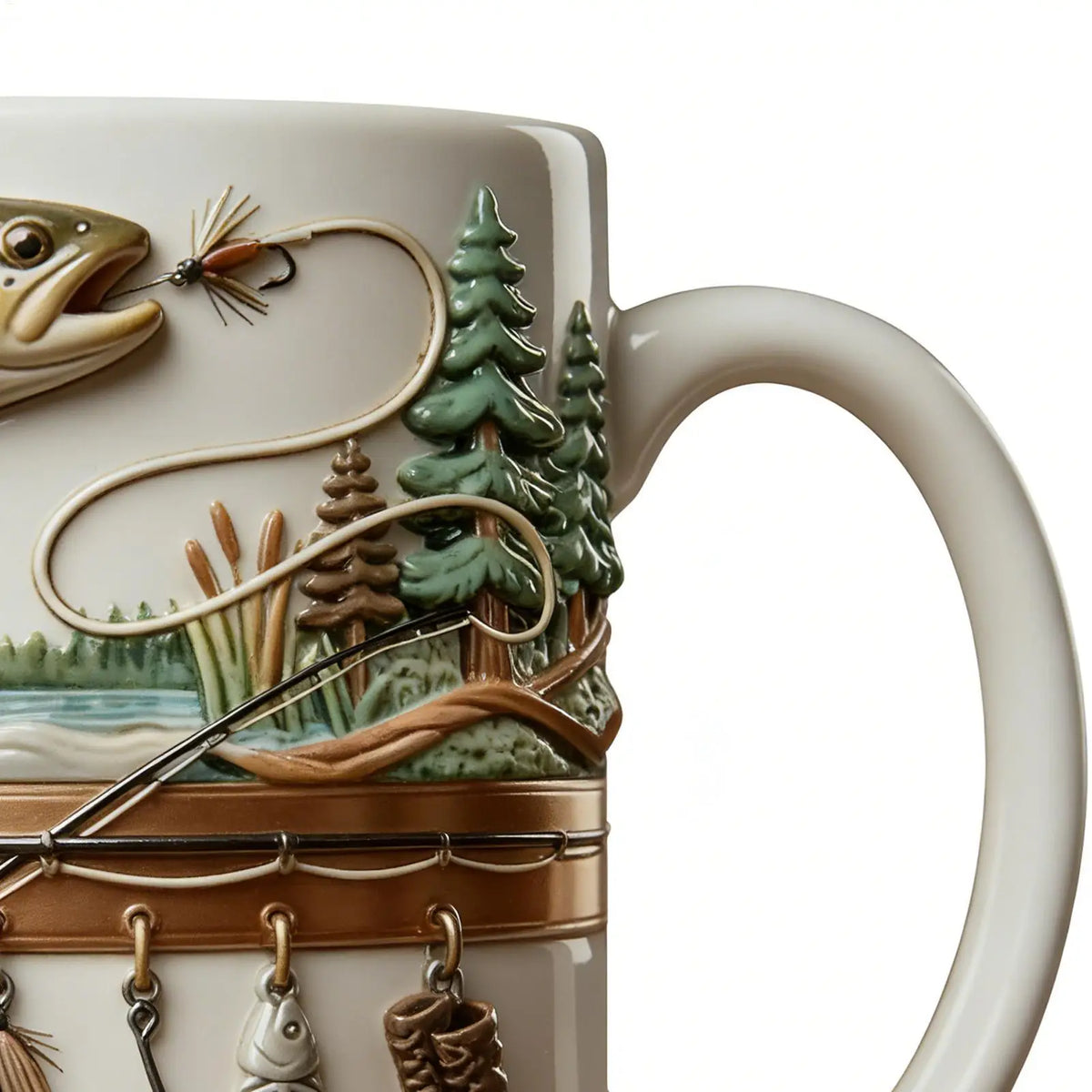 Fishing Mug 350ml Ceramic Funny Novelty Drinkware Fisherman Coffee Mug for Cold Weather Outdoor Fishing Camping Hiking Picnic