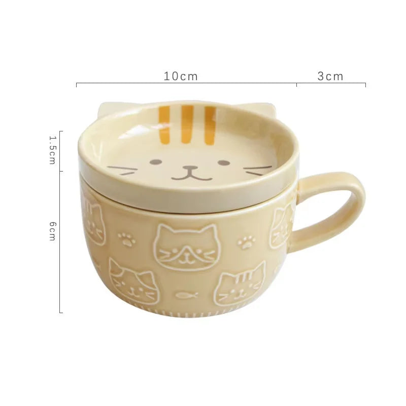 Cartoon Cat Ceramic Coffee Cups Mug Ceramics Japanese Cute Cat Milk Cup Kids Breakfast Oat Milk Mugs With Lid Creative Gift
